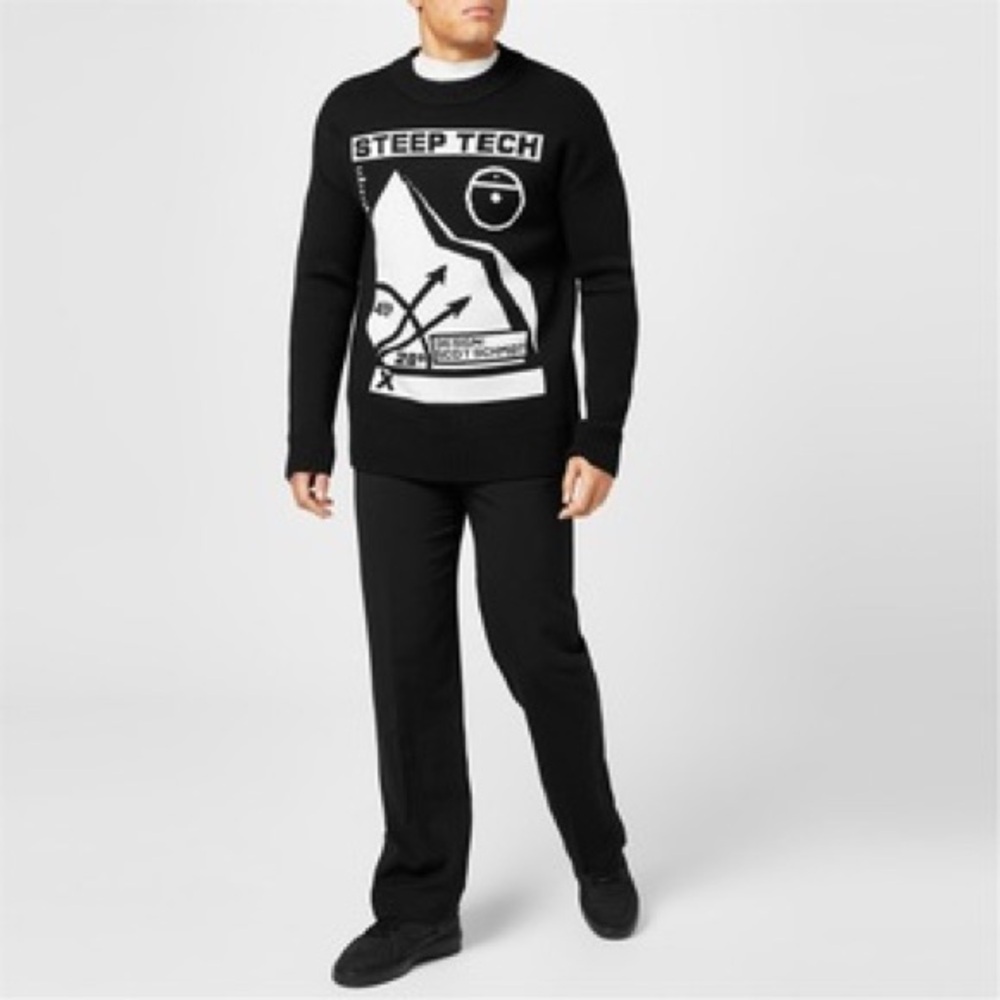 The North Face Mens Small Steep Tech Graphic 100% Wool Knit Sweater Black